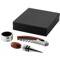 Set de vino de 3 piezas en metal y madera personalizado negro intenso Set de vino de 3 piezas en metal y madera personalizado negro intenso