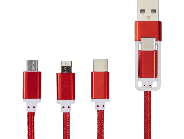 Cable de carga personalizado 100 cm con 5 conectores Versatile Rojo detalle 4