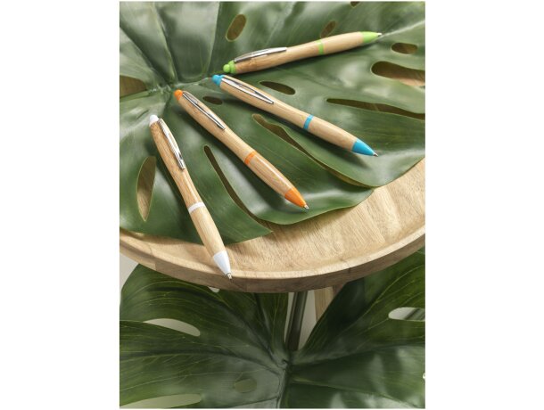 Bolígrafo de bambú Nash Natural/azul real detalle 1