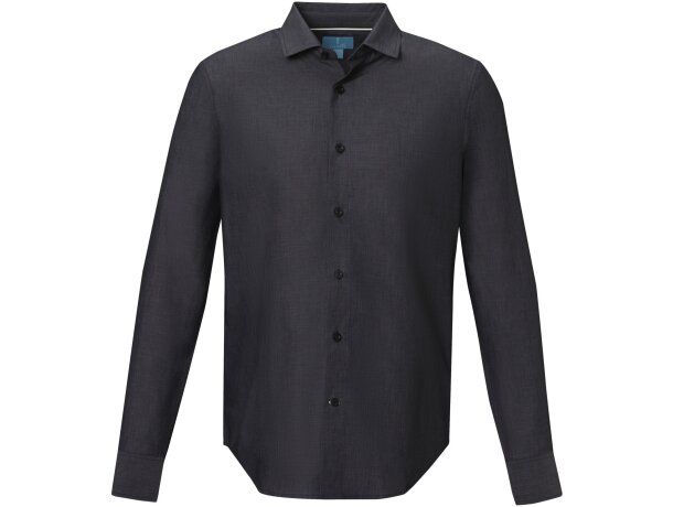 Camisa orgánica manga larga hombre Cuprite popelín algodón Negro intenso detalle 5