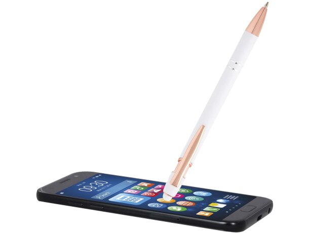 Bolígrafo Nanna con acabado en oro rosa y aluminio reciclado Blanco detalle 8