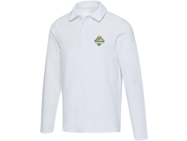Polo manga larga Apollo algodón piqué unisex corporativo Blanco detalle 5