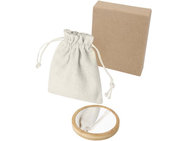 Espejo compacto Lustre de bambú natural con bolsa de algodón Natural detalle 3