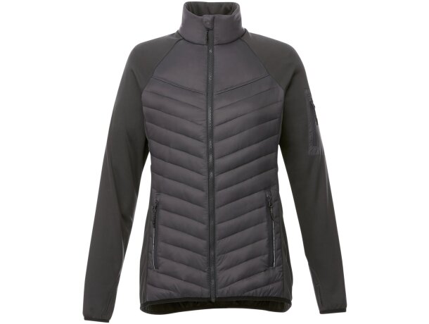 Chaqueta aislante híbrida mujer Banff con tejido repelente Gris tormenta detalle 11