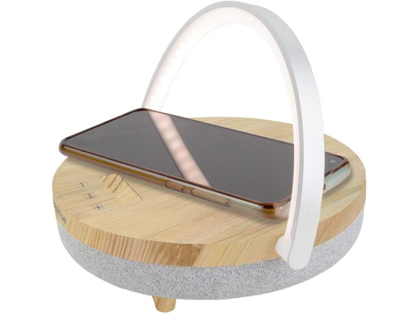 Altavoz bluetooth 4 en 1 con carga inalámbrica Prixton Madera detalle 7