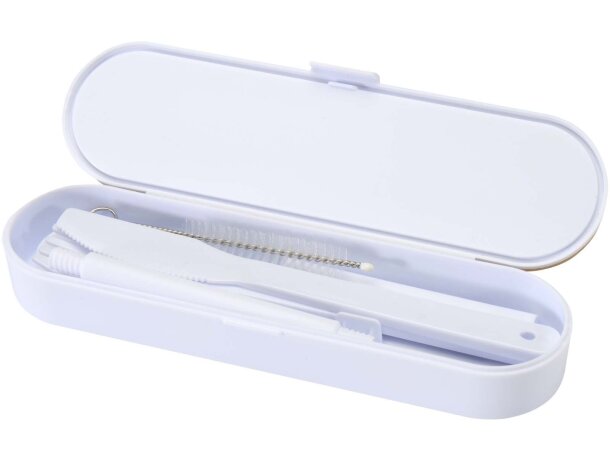 Set cubiertos reutilizables con tapa bambú Runa Blanco detalle 7