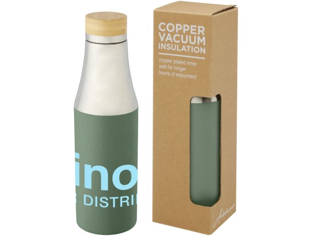 Botella de acero inoxidable con aislamiento al vacío de cobre de 540 ml con tapa de bambú Hulan Verde mezcla detalle 19