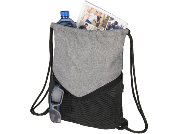 Mochilas de cuerdas personalizadas baratas con dos bolsillos poliéster 600D Blanco/gris detalle 16