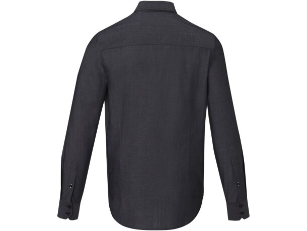 Camisa orgánica manga larga hombre Cuprite popelín algodón Negro intenso detalle 6