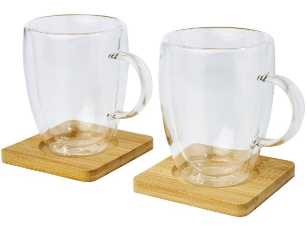 Tazas de vidrio de doble pared con posavasos de bambú Manti Transparente/natural detalle 6
