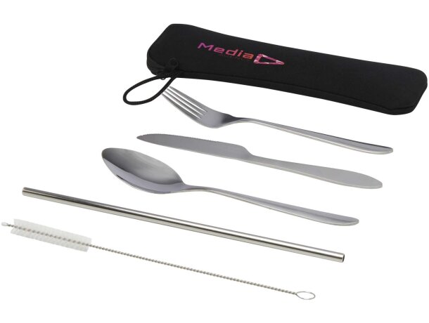 Cubertería acero inoxidable 5 piezas Sheen con funda transporte Plateado detalle 1