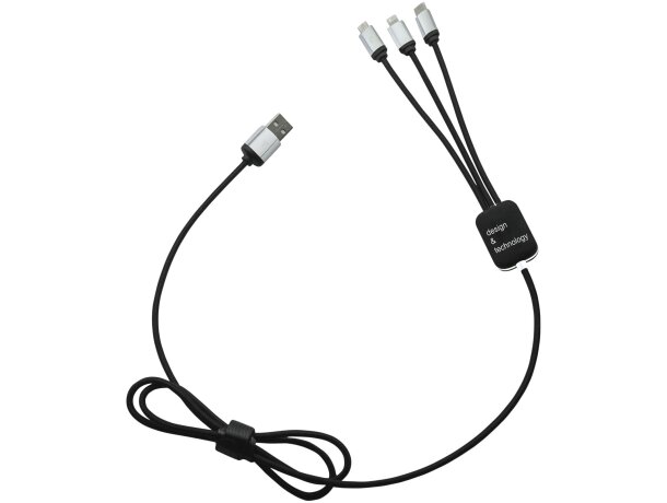 Cable de carga C17 retroiluminado triple conector USB-C Negro intenso/blanco detalle 4