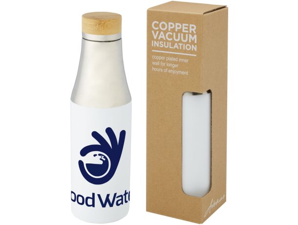Botella de acero inoxidable con aislamiento al vacío de cobre de 540 ml con tapa de bambú Hulan Blanco detalle 3
