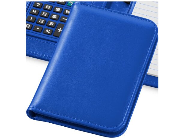 Bloc de notas con tapas de PU y calculadora grabada azul medio