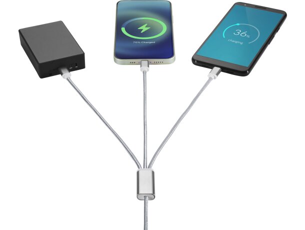 Cable de carga personalizado 100 cm con 5 conectores Versatile Plateado detalle 11