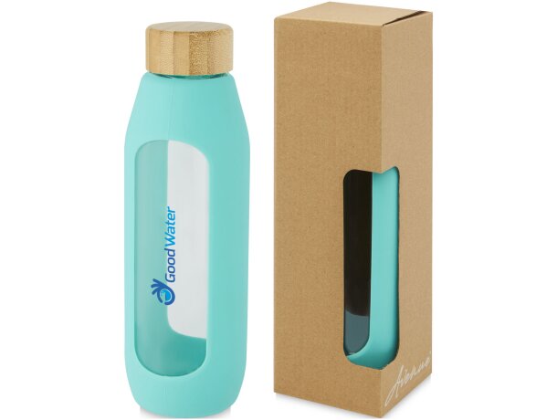 Botella de vidrio borosilicato de 600 ml con agarre de silicona Tidan merchandising
