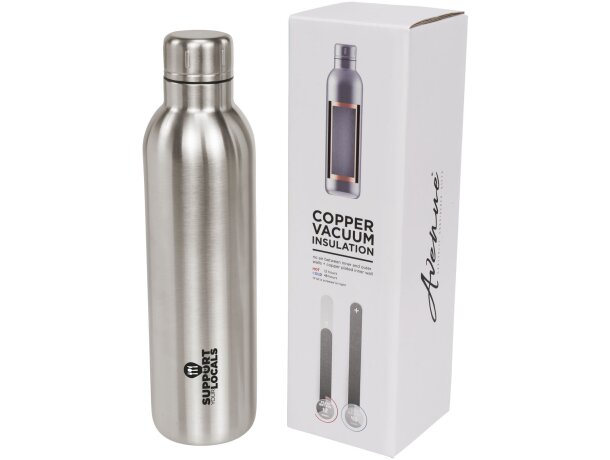 Botella termo con logo con tapa de rosca en acero inoxidable Thor Plateado detalle 9