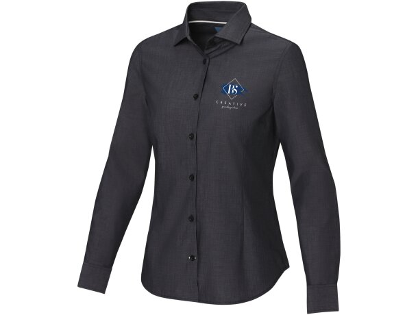 Camisa orgánica manga larga mujer Cuprite popelín algodón Negro intenso detalle 4