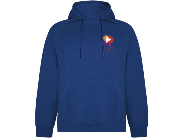 Sudadera unisex algodón orgánico Vinson Roly con capucha Azul real detalle 11