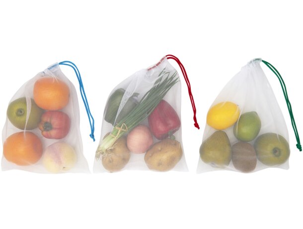 Juego de bolsas de malla en RPET Trio personalizada
