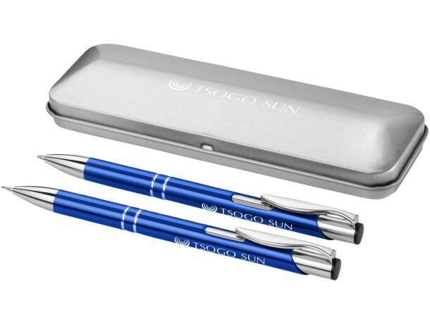 Juego de bolígrafo y portaminas de aluminio en estuche Azul real/plateado detalle 6