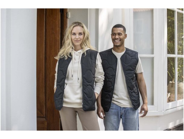 Chaleco acolchado Quartz unisex en nylon reciclado con GRS Negro intenso detalle 4