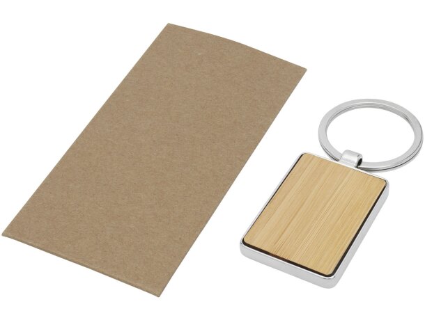 Llavero rectangular de bambú Neta con acabado mate natural Natural detalle 4