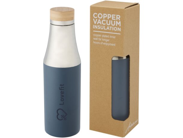 Botella de acero inoxidable con aislamiento al vacío de cobre de 540 ml con tapa de bambú Hulan Azul hielo detalle 9