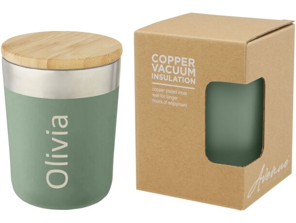 Vaso isotérmico Lagan con tapa bambú y aislamiento al vacío Verde mezcla detalle 19