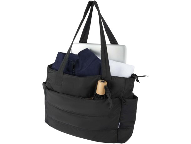 Bolsa tote Puffer acolchada reciclada GRS para portátil 15,6 Negro intenso detalle 4