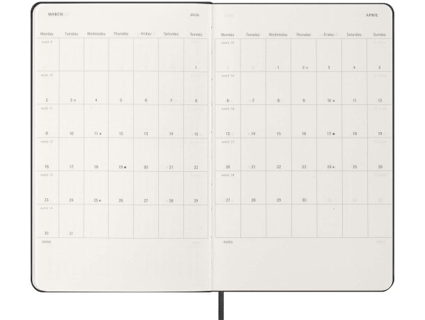 Agenda semanal Moleskine con tapa dura y cierre elástico Negro intenso detalle 4
