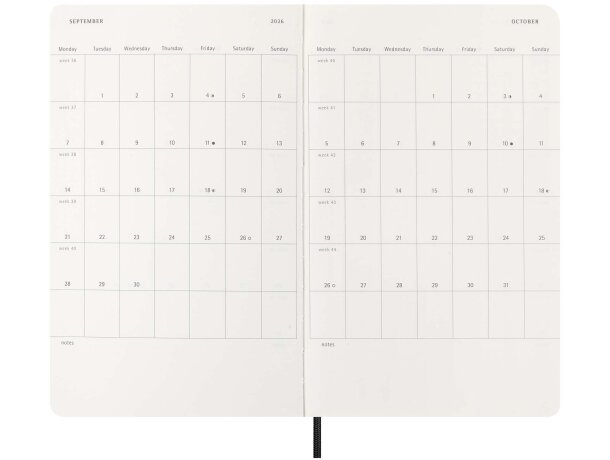 Agenda diaria Moleskine tapa blanda 2026 papel FSC Negro intenso detalle 5
