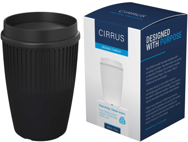 Vaso Cirrus POP 350ml con tapa de 360° y plástico reciclado Negro intenso detalle 13