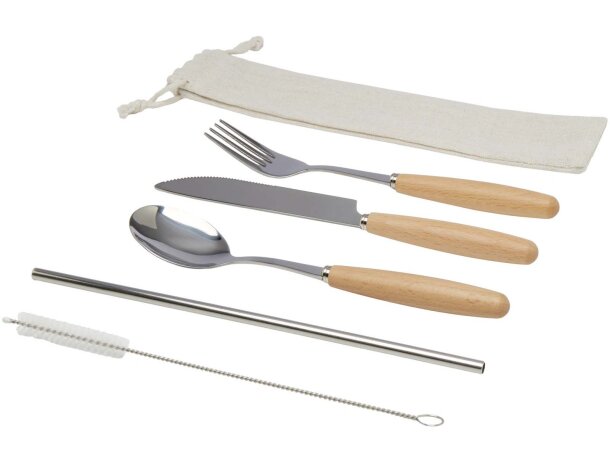 Cubertería sostenible Root acero inoxidable y madera de haya Natural detalle 4