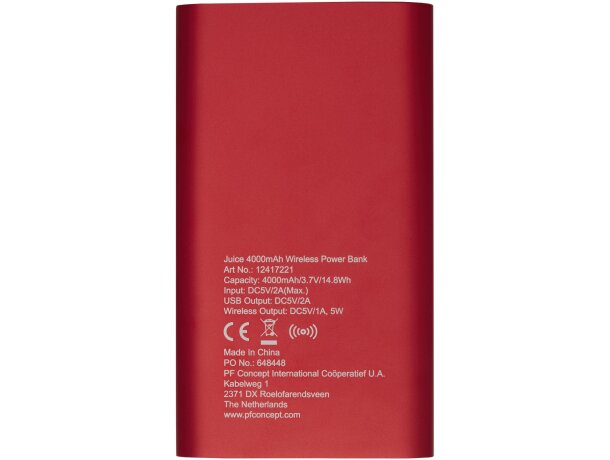 Batería externa inalámbrica Juice de 4000 mAh con aluminio Rojo detalle 4