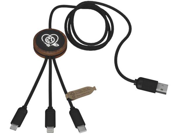 Cable de carga 3 en 1 reciclado SCX.design C36 con bambú Madera detalle 4