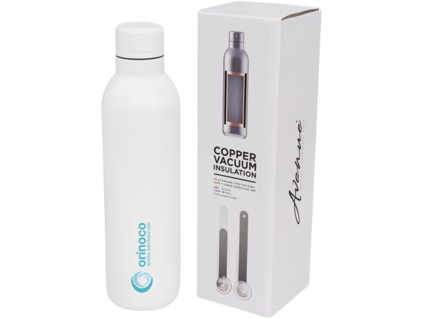 Botella termo con logo con tapa de rosca en acero inoxidable Thor Blanco detalle 15