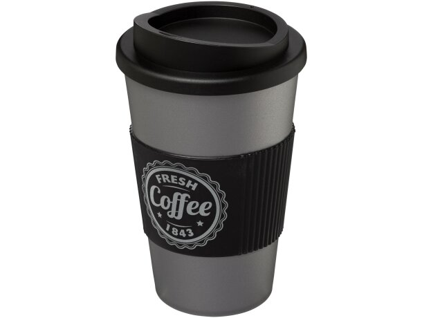 Vaso térmico 350ml con agarradera Americano Plateado/negro intenso detalle 85