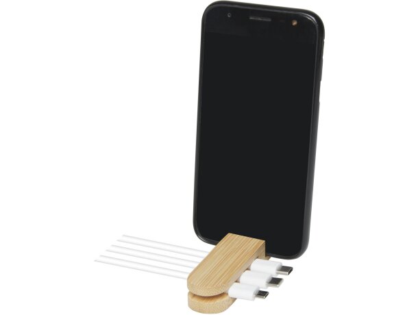 Organizador de cables bambú Edulis con soporte para móvil Beige detalle 6