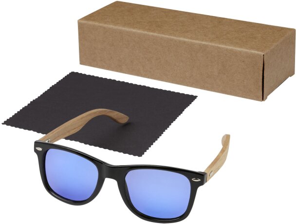 Gafas de sol polarizadas con cristal de espejo de PET reciclado/madera en caja de regalo Hiru Madera detalle 6