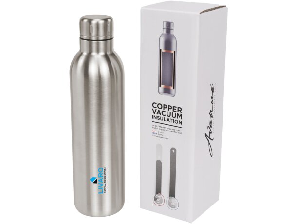 Botella termo con logo con tapa de rosca en acero inoxidable Thor Plateado detalle 8
