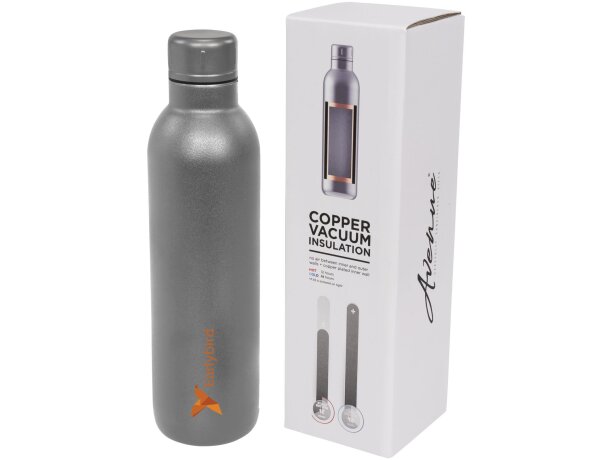 Botella termo con logo con tapa de rosca en acero inoxidable Thor Gris detalle 22