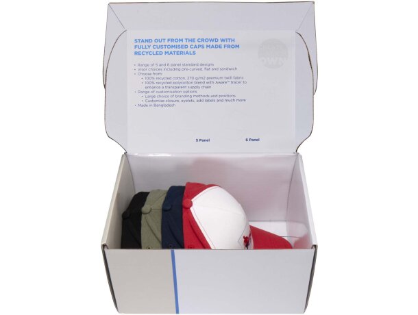Kit muestras gorras recicladas algodón sostenible Aware Blanco detalle 2