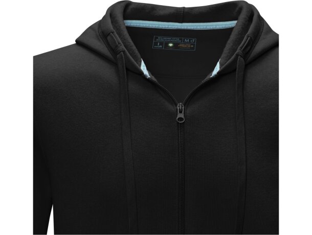 Sudadera con capucha y cremallera Ruby para hombre sostenible Negro intenso detalle 29