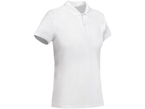 Polo mujer algodón orgánico Prince manga corta entallado Roly Blanco detalle 3