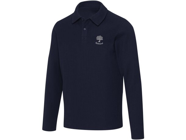 Polo manga larga Apollo algodón piqué unisex corporativo Azul marino detalle 9