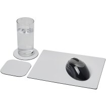Combo alfombrilla ratón posavasos papel reciclado