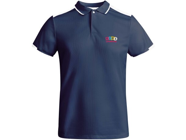 Polo deportivo manga corta infantil Tamil Roly poliéster reciclado Azul marino/blanco detalle 1