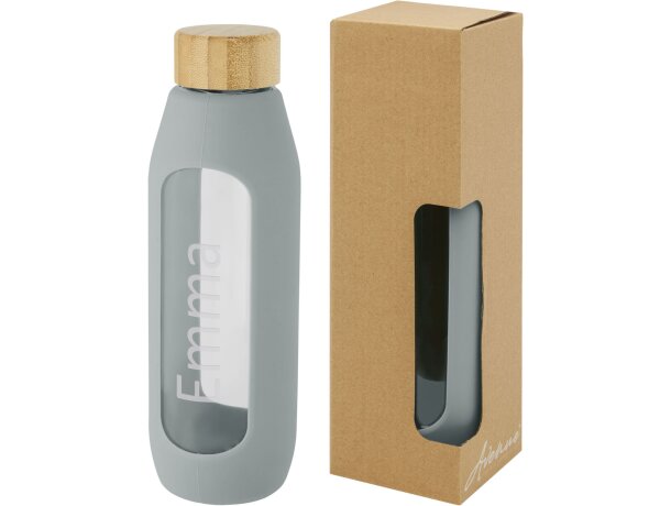 Botella de vidrio borosilicato de 600 ml con agarre de silicona Tidan personalizado