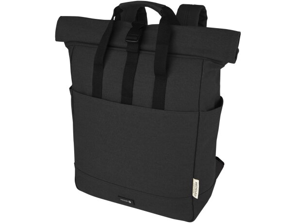 Mochila enrollable Joey lona reciclada GRS para portátil 15? Negro intenso detalle 1